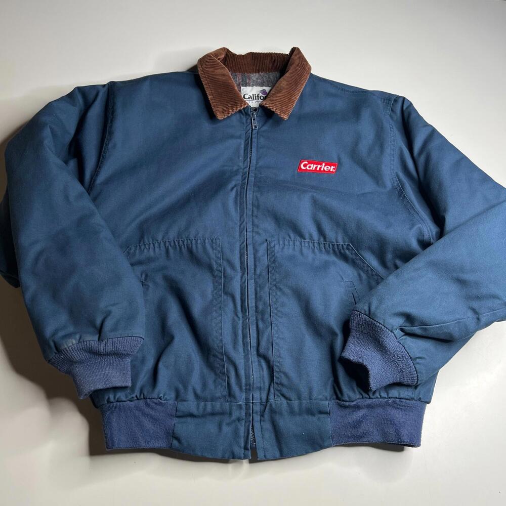 Vintage California Outerwear Work Jacket Blue‎ Corduroy Collar Carrier Patch USA